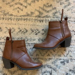 Brown Side Zip Heeled Booties